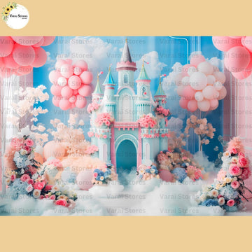 Balloon Disney Castle - Baby Printed Backdrops - PREMIUM FABRIC
