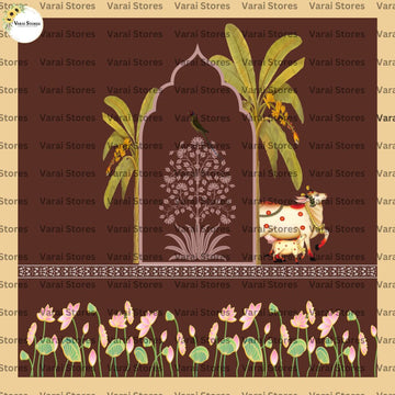 Pichwai melody  brown - Fabric With Pole Pocket