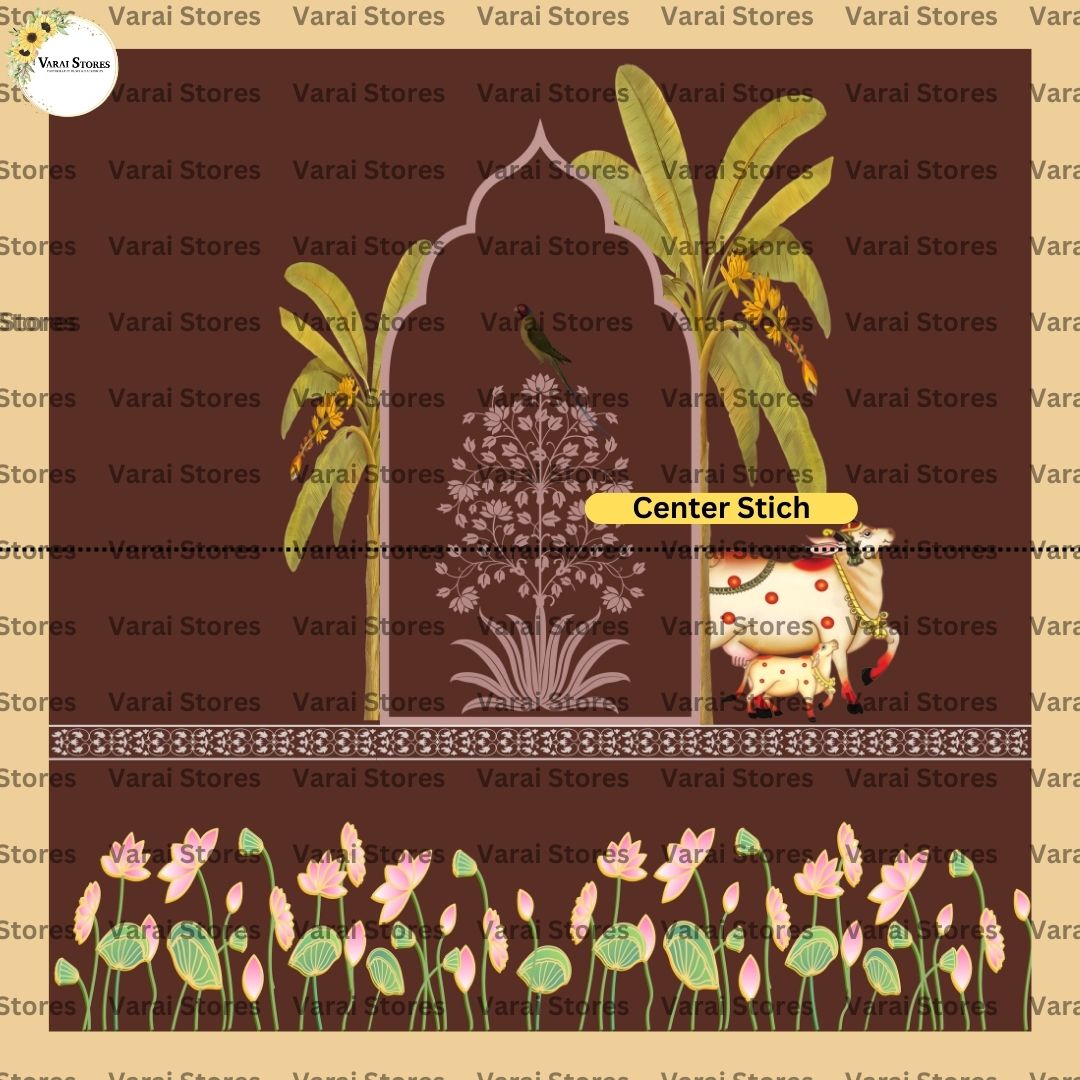 Pichwai melody  brown - Fabric With Pole Pocket