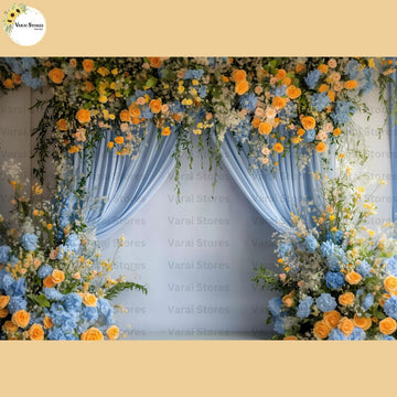 Blue Floral Curtain - Baby Printed Backdrops - PREMIUM FABRIC