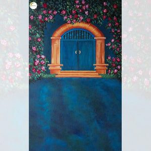 Portrait Turquoise Doorway - Printed Baby Backdrop - FABRIC (PRE ORDER)