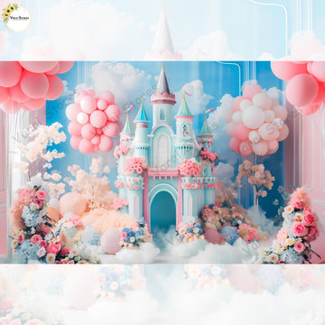 Balloon Blue Castle  -  Baby Printed Backdrops - PREMIUM FABRIC